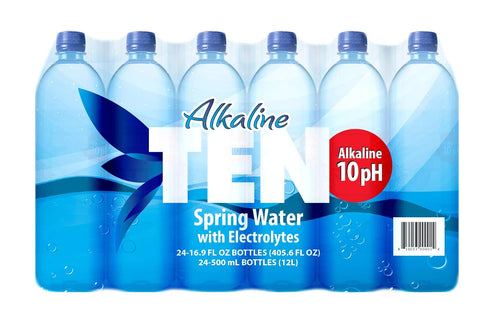 TEN Alkaline Spring Water, pH 10, High in Electrolytes, 16.9 Ounce Bottle