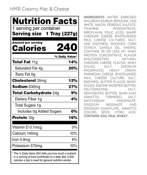 Pre-packaged 10g 8oz Pack 6 HMR Creamy Mac and Cheese Entre | Lunch or Dinner to Support Weight Loss | Ready to Eat |