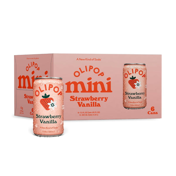 OLIPOP Minis Prebiotic Soda Pop, Strawberry Vanilla, Pantry Pack Packed with Prebiotics,