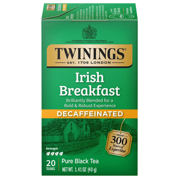 Twinings Irish Breakfast Tea, Decaf Tea Bags, Strong Black Decaffeinated Tea, 20 Individually Wrapped