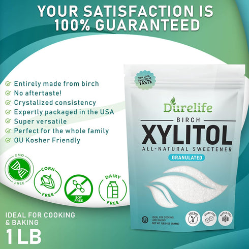 1 LB 2 Pack (16 OZ) 100% DureLife XYLITOL Sugar Substitute Bulk Made From Pure Birch Xylitol NON GMO - Gluten Free