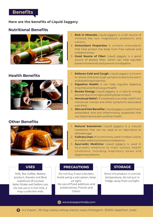 K.V EXPORT Organic Liquid Jaggery