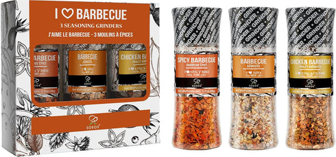 Soeos Spice Seasoning Set of 3, 5.2oz(146g), With Integrated Grinders, Salt and