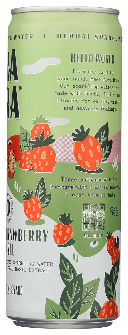 12 Aura Bora Herbal Sparkling Water Basil Berry, Ounce