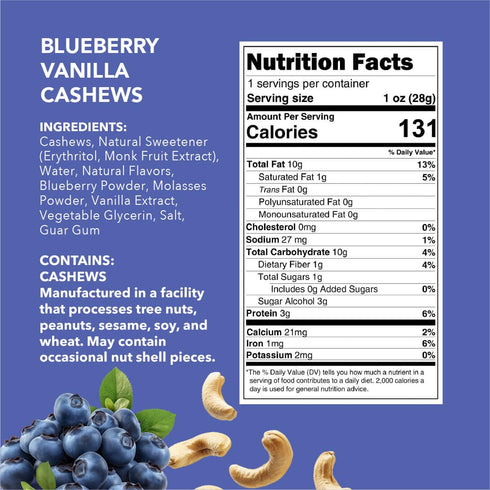 (1oz 18pack 3 of each flavor) Banana Bread Walnuts, Butter Toffee Peanuts, Blueberry Vanilla Cashews, Coconut Caramel
