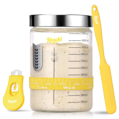 Koackl Sourdough Starter Jar, 40oz Sourdough Starter Kit with Magnetic Bread Lame,