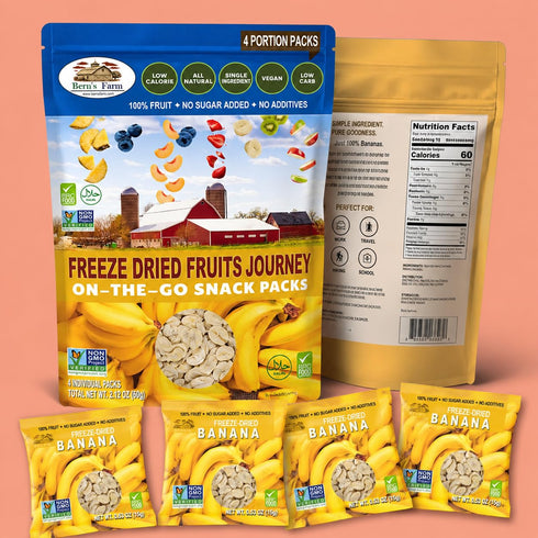4 (0.53 oz Freeze-Dried Banana Chips Healthy, Gluten-Free, No Sugar Added, Crispy & Delicious Fruit Snacks for Kids