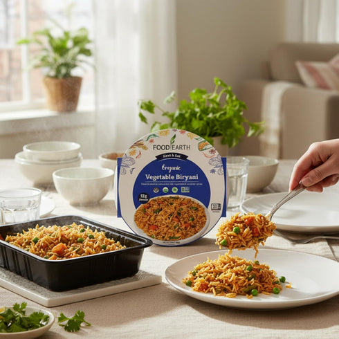 Prepackaged 8.81 oz (Pack 6) Food Earth Ready to Eat Vegetable Biryani Organic, Vegan, Gluten-Free Indian Meal