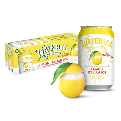 Waterloo Sparkling Water, Lemon Italian Ice Naturally Flavored, 12 Fl Oz Cans