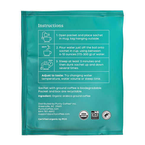 (5ct Purity Coffee FLOW Original Medium Roast Single Serve Sachets Box) | Specialty-Grade USDA Organic Arabica Blend |