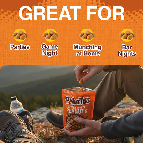 5.25 Oz (Pack 6) P-Nuttles Butter Toffee Covered Peanuts, Resealable Bag of - Sweet & Salty Candied Peanuts Snacks