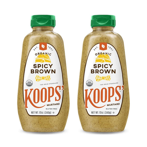 Koops' Organic Spicy Brown Mustard Bold and Brown Mustard Sauce, Gluten-Free, Kosher,