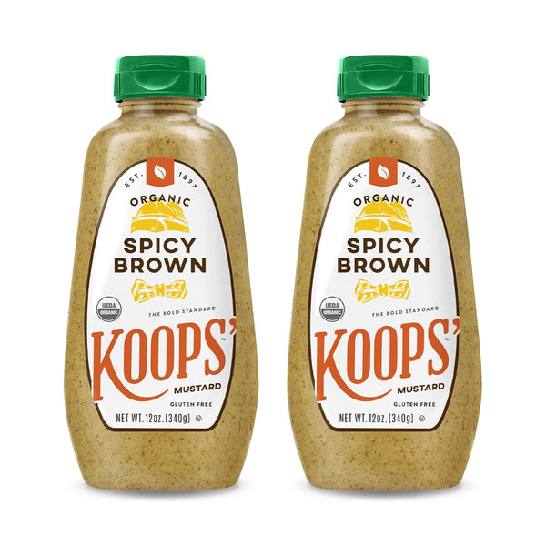 Koops' Organic Spicy Brown Mustard Bold and Brown Mustard Sauce, Gluten-Free, Kosher,
