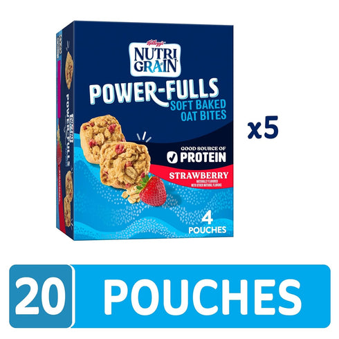 (5 20 Nutri-Grain Power-Fulls Soft Baked Oat Bites, Protein Snacks, Whole Grain, Strawberry Boxes, Pouches)