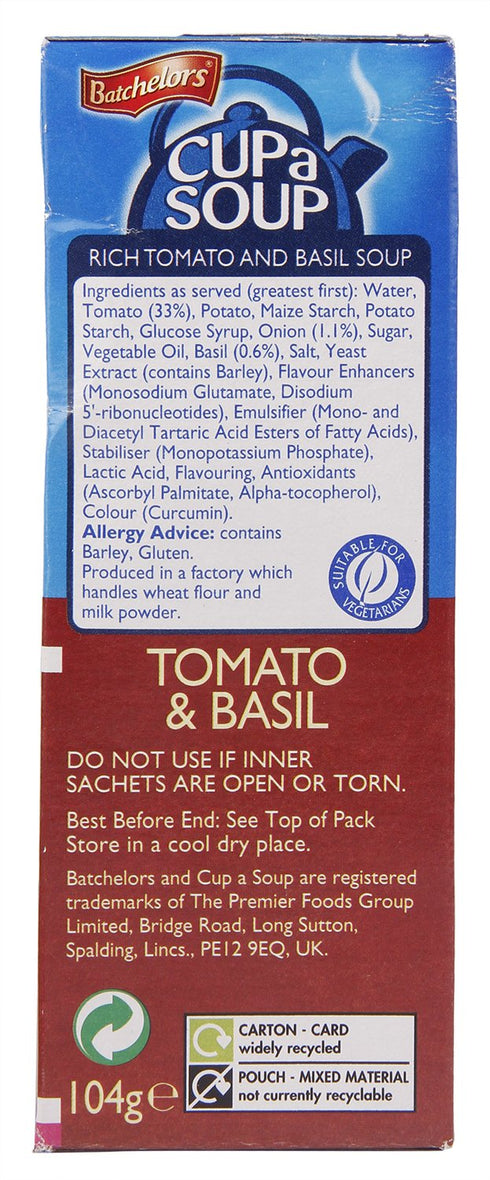 Batchelors 104g Cup a Soup - Rich Tomato and Basil, Carton