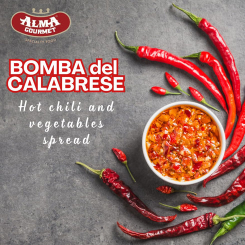 Alma Gourmet Bomba Calabrese Imported From Italy - Spicy Hot Calabrian Chili Peppers and Mixed Vegetables Spread - Italian Hot Sauce Spread - 10.9oz (310g)