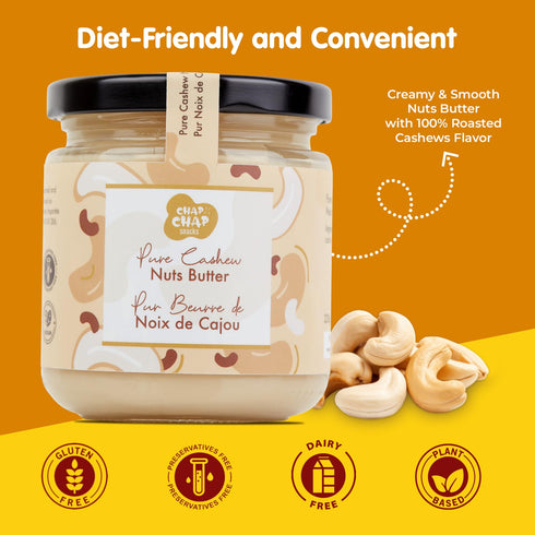 100% Protein-Packed, Pack 1 Chap Chap Snacks Pure Cashew Nut Butter Roasted Cashews, Creamy & Smooth, No Additives