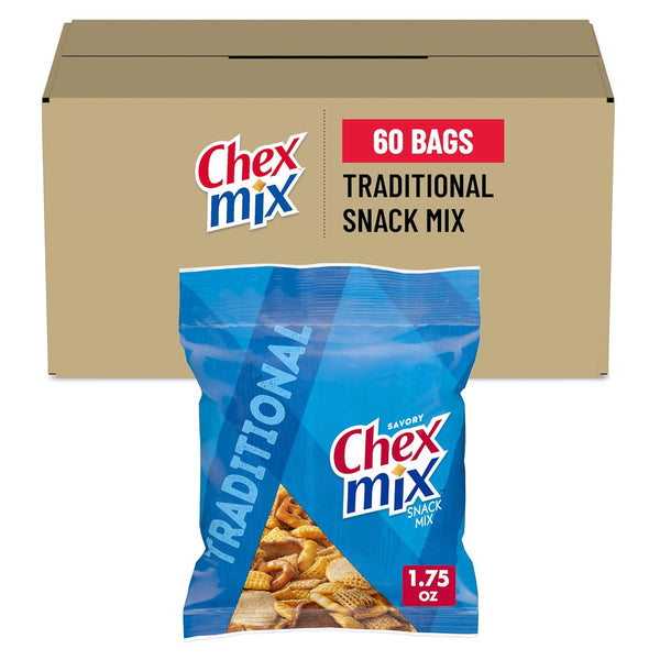Chex Mix Snack Mix Single Serve Pouch Traditional, 1.75 Oz (Pack of 60)