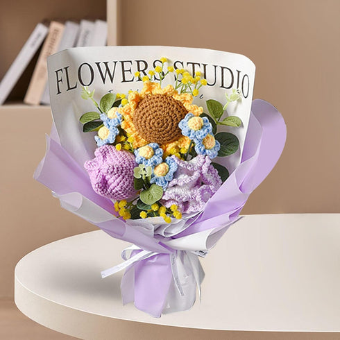 CarpNettore Crochet Flower Bouquet, Hand Knitted Flower Gift, Blessing for Wife, Purple
