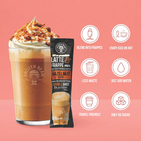 Frozen (20 The Bean Hazelnut Frappe & Latte Instant Mix Sticks), Made with Arabica Coffee, Double Shot Caffeine, Low