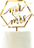 Larger Size Acrylic Mirror Gold Hexagon Mr and Mrs Cake Toppers - Elegant Handwriting Wedding, Bridal Shower,