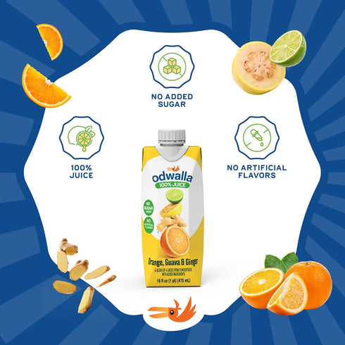 16 oz (12 Pack) Odwalla Orange, Guava, Ginger Juice Natural Ingredients, No Added Sugar, No Artificial Flavors
