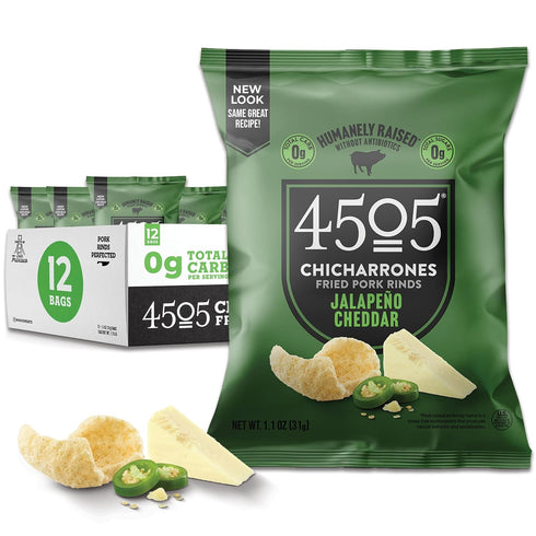 4505 Jalapeno Cheddar Seasoned Chicharrones, Fried Pork Rinds - Jalapeno Cheddar Flavored