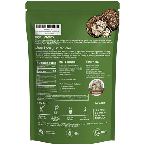 6 Immune 30 1 Pack Bunkell Mushroom Matcha, Adaptogenic Mushrooms Mix w/Japanese Matcha, Ceremonial Powder Blend