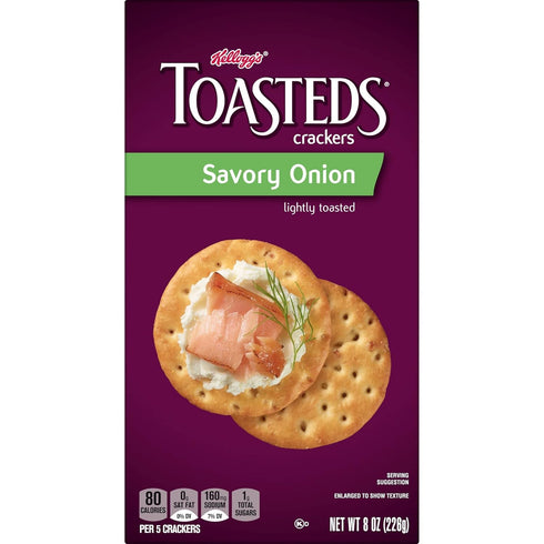 Toasteds Savory Onion Crackers, Party Snacks, 8oz Box (1 Box)