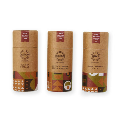 Kamenstein Kraft Paper Spice Tube Set, 99% Recycled Material Packaging with Included Spices for Tailgates