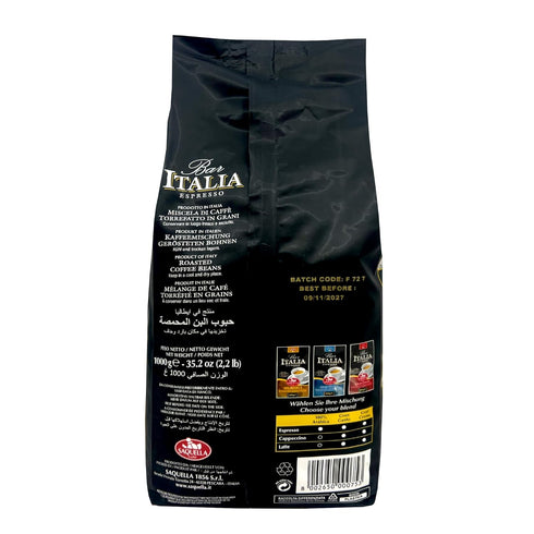 1kg (2.2 lb) Saquella Bar Italia Gran Crema Espresso Coffee Beans, | Authentic Italian Roast | Full-Bodied, Velvety