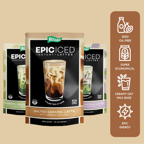 10 Matchabar Epic Iced Instant Latte Powder | Toasted Vanilla Matcha w/Oat Milk Base | Low Sugar, Non-Diary & Vegan