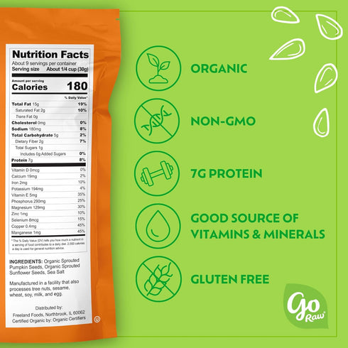 10 oz, Go Raw Organic Sprouted Pumpkin & Sunflower Seeds, Sea Salted, Keto, Kosher, Superfood