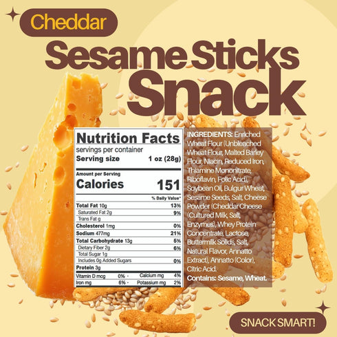 2 SweetGourmet Cheddar Sesame Sticks, Cheese Flavored Crunchy Snack, Pound Bag, No Preservatives, No Artificial Flavors