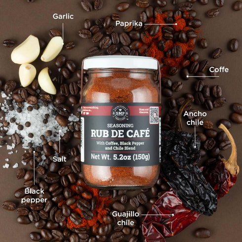 Rub,100% 5.2 oz SMP Rub de Caf - Coffee-Infused BBQ Dry Natural & Preservative-Free, Tenderizes Tough Cuts, Perfect