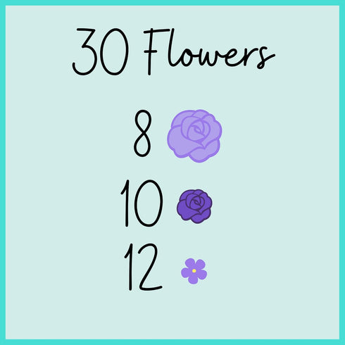 30 Violet Icing Flowers, Small Edible Roses, Lavender Sugar Flowers, Violet Sprinkles, Simply Sucré