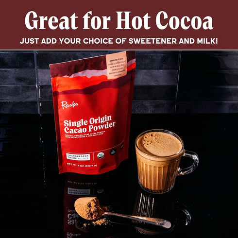8oz Raaka Chocolate Organic Cacao Powder - Unsweetened, Non-Alkalized, Perfect for Baking, Substitute for Cocoa Powder