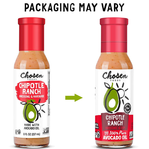 Chosen Foods Avocado Oil-Based Chipotle Ranch Salad Dressing and Marinade, Keto Diet Friendly, Gluten Free, Low-Carb Sauce (8 oz)