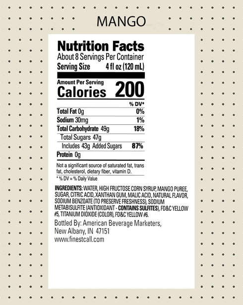 1 (33.8 Oz), Pack 3 Finest Call Premium Mango Fruit Puree Drink Mix, Liter Bottle Fl