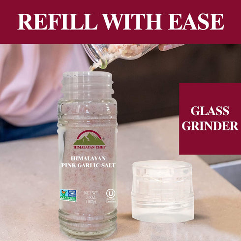 Himalayan Chef Himalayan Pink Garlic Salt, 3.6 Oz (Pack of 1), Natural & Certified Small Grinder Seasoning