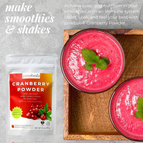 100% (3.5 Oz) powbab Cranberry Powder from USA Grown Organic Dried Cranberries. No Added Sugar. Pure Fruit, Unsweetened
