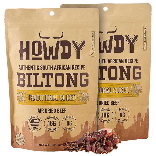 Howdysnax Handcrafted Authentic Small Batch Beef Biltong Traditional Slices 8oz. Sugar Free
