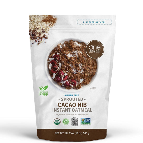 One Degree Organic Foods Gluten Free Sprouted Cacao Nib Instant Oatmeal, 18oz,