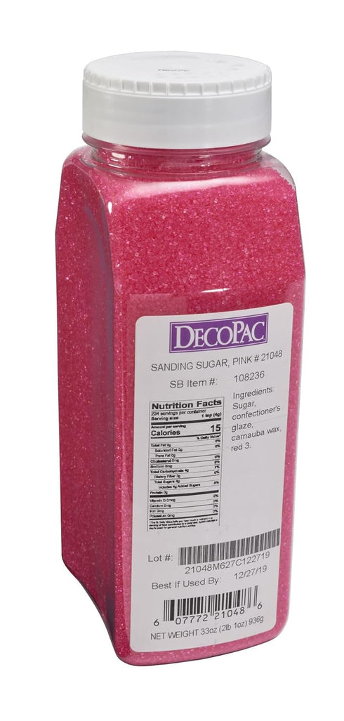 33oz Pack 33 DecoPac Sanding Sugar | Pink Edible Sugar Sprinkles | | Edible Sanding Sugar in Handheld Container | Made