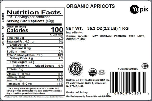 2.2 lb (35.2 oz), Yupik Organic Apricots, Non-GMO, Vegan, Gluten-Free, Dried Fruits, No Added Sugar, Naturally Sweet