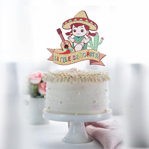 Little Senorita Birthday Cake Topper - Glitter Sombrero Mexican Fiesta Decoration for Girl Baby Shower & Gender Reveal