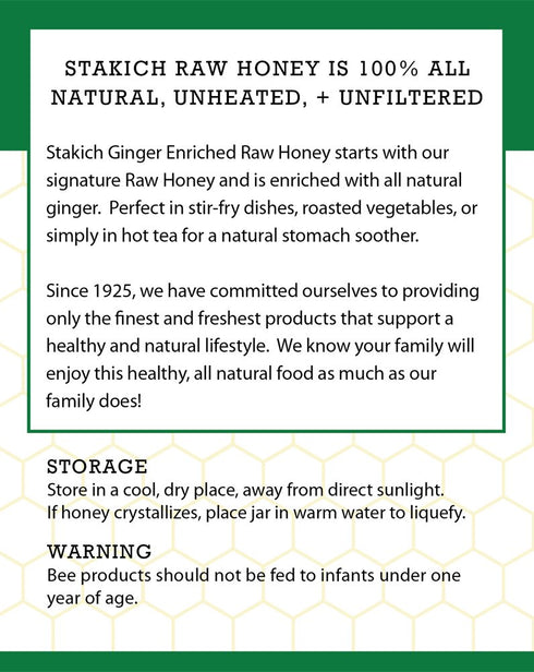 (40 Stakich Ginger Enriched Raw Honey - Pure, Unprocessed Ounce)