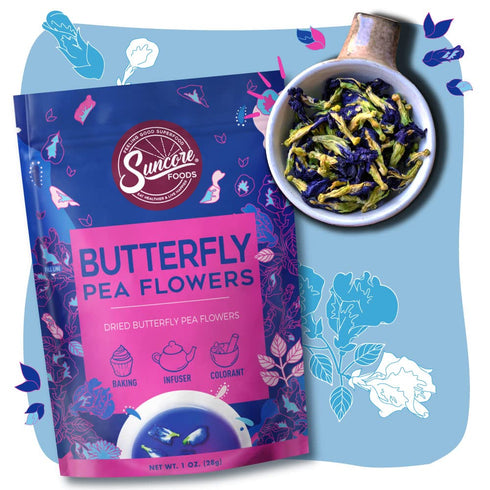 Suncore Foods Dried Butterfly Pea Flowers, Caffeine-Free Tea, Gluten-Free, Non-GMO, 1oz Pack