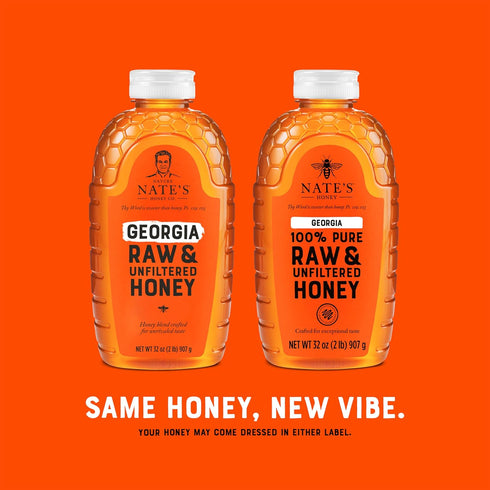 100% 32 oz. Nate's Georgia Pure, Raw & Unfiltered Honey, Squeeze Bottle - All-natural Sweetener