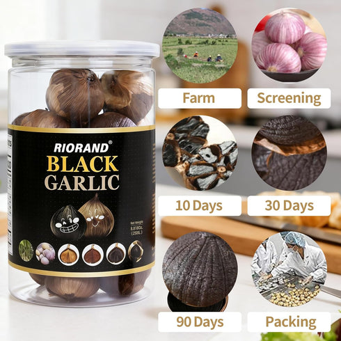 90 (8.82 Oz/250g) RioRand Black Garlic Whole Black Garlic Fermented for Days Non-Additives Ready to Eat for Snack